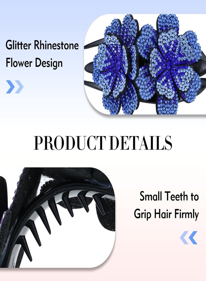 Dizila 4 Pieces Fancy Sparkly Rhinestone Double Flower Hair Clips Barrettes with Three Prongs Prom Party Wedding Hair Accessories for Women Girls Thick Hair - Image 5